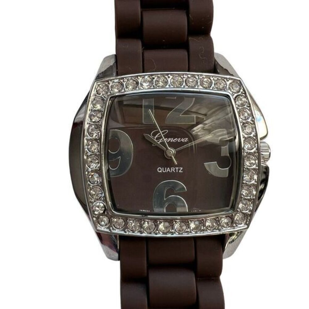 GENEVA P721 Women's Watch Water Resistant‎ Brown Silicone Band Brand New 9 in